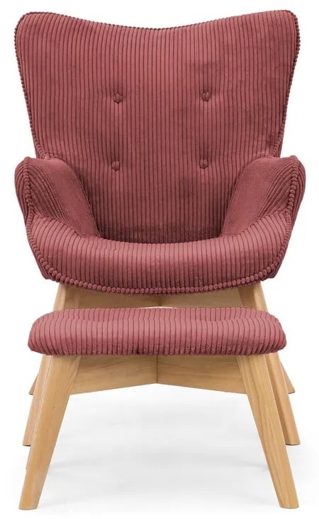 Červené menčestrové kreslo s podnožkou Niko – Ropez