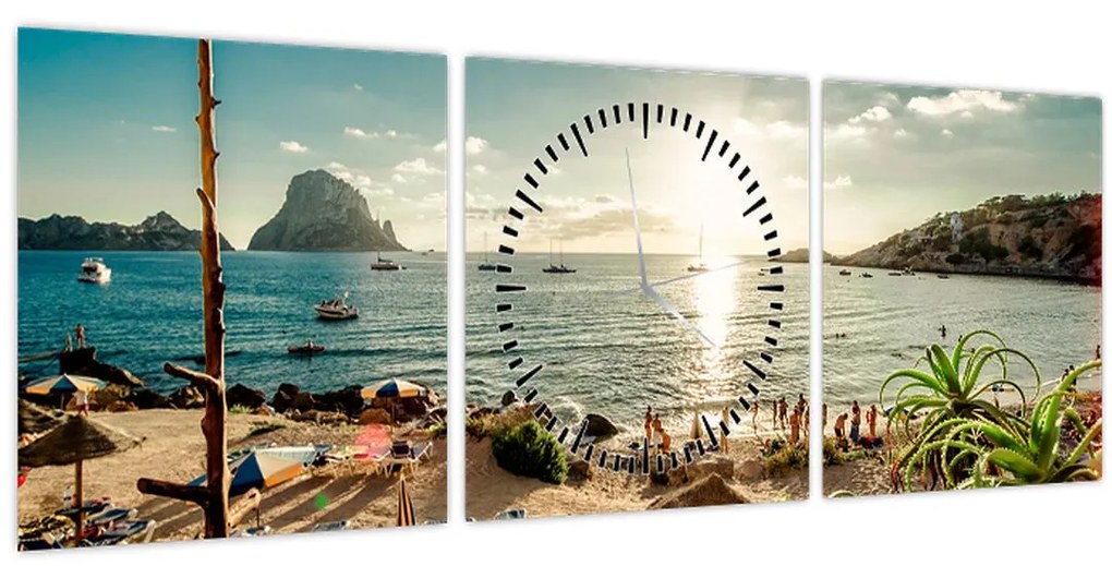 Obraz - Pláž s ľuďmi (s hodinami) (90x30 cm)