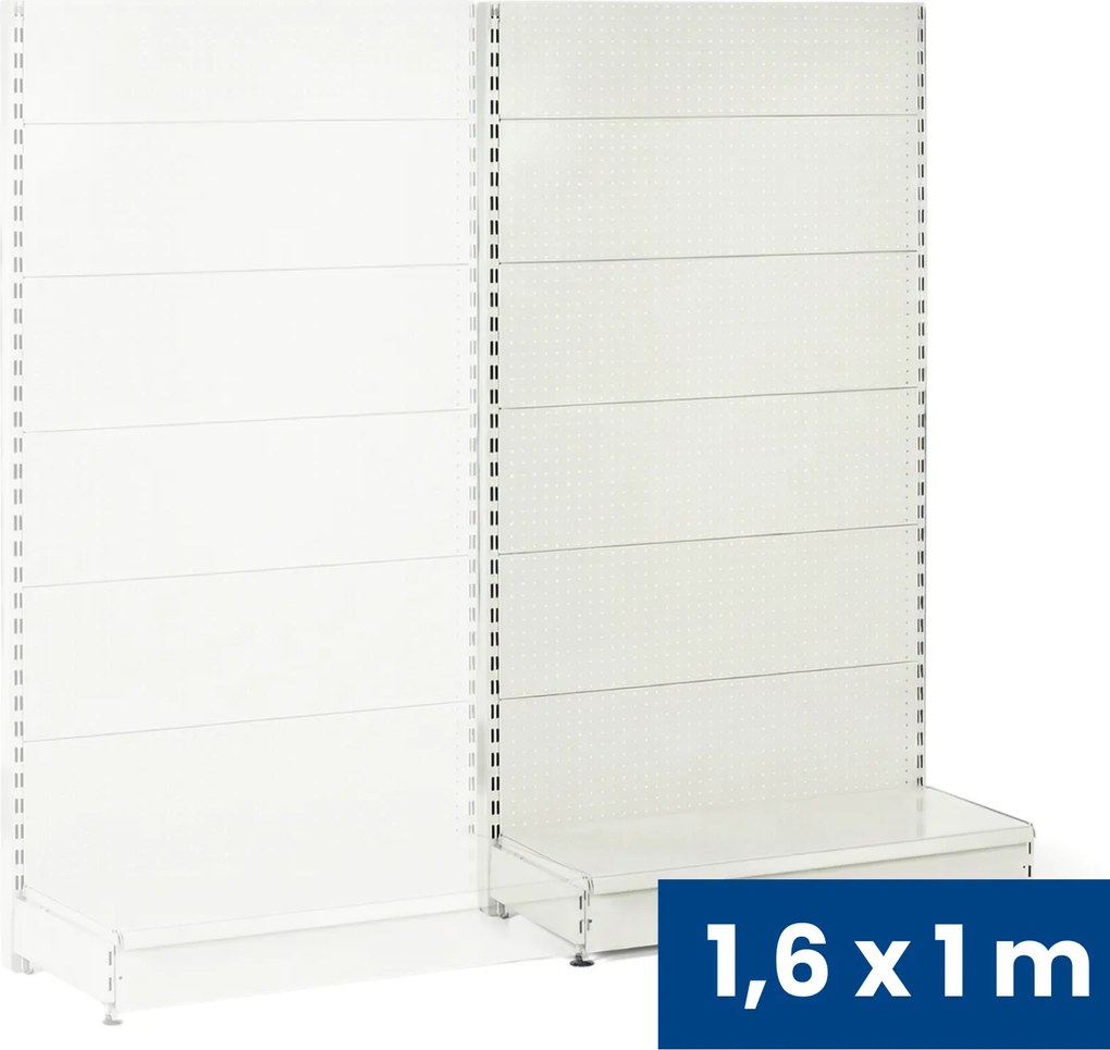 Predajný regál jednostranný, perfo steny, 1600 x 1000 x 450 mm, prídavný, biela