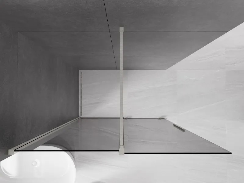 Mexen Velar, sprchová zástena s posuvnými dverami Walk-in 140 x 200 cm, 8mm šedé sklo, brúsená oceľ, 871-140-000-43-97