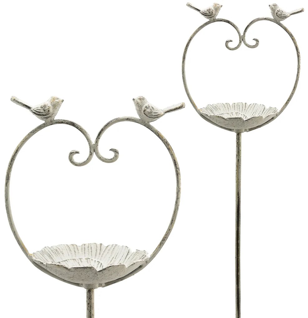 Zapichovacie napájadlo pre vtáky Love, 104x22 cm, kov, biela