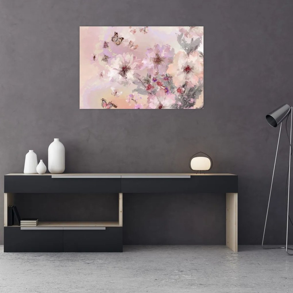 Obraz - Umelecká koláž s motýľmi (90x60 cm)