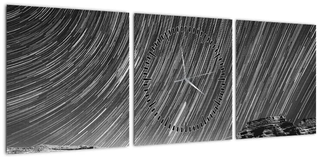 Čiernobiely obraz hviezdnej oblohy (s hodinami) (90x30 cm)