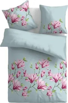 Obliečky Emerald, modré s ružovými kvetmi%