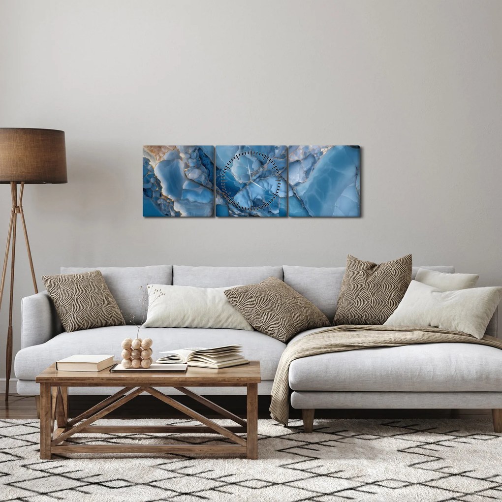 Obraz - Modrý členitý mramor (s hodinami) (90x30 cm)