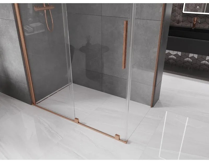 Mexen Velar, sprchový kút s posuvnými dverami 160(dvere) x 70(stena) cm, 8mm číre sklo, medená matná, 871-160-070-01-65