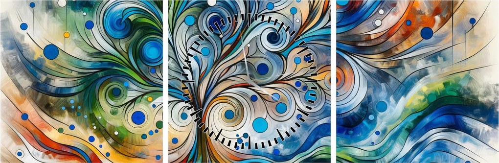 Obraz – Farebný energetický strom (s hodinami) (90x30 cm)