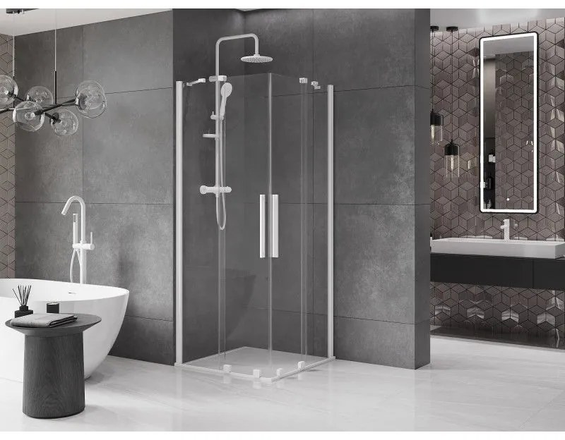 Mexen Velar Duo, sprchový kút s posuvnými dverami 90(dvere) x 90(dvere) cm, 8mm číre sklo, biela, 871-090-090-02-20