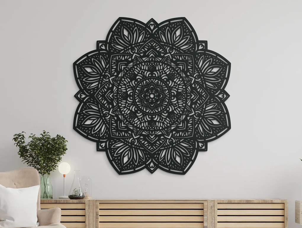 drevko Drevená mandala Kvet života Rozmer obrazu: 120 x 120 cm, Farba dekorácie: Čierna