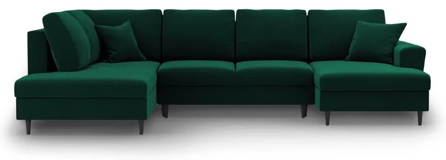 Zelená zamatová rozkladacia/s úložným priestorom rohová pohovka (ľavý roh/do "U") Kyoto – Cosmopolitan Design