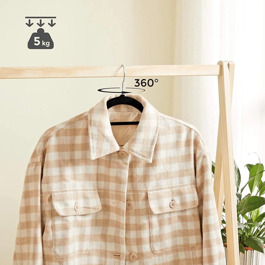 Protišmykový zamatový vešiak na šaty, 20 kusov, čierny