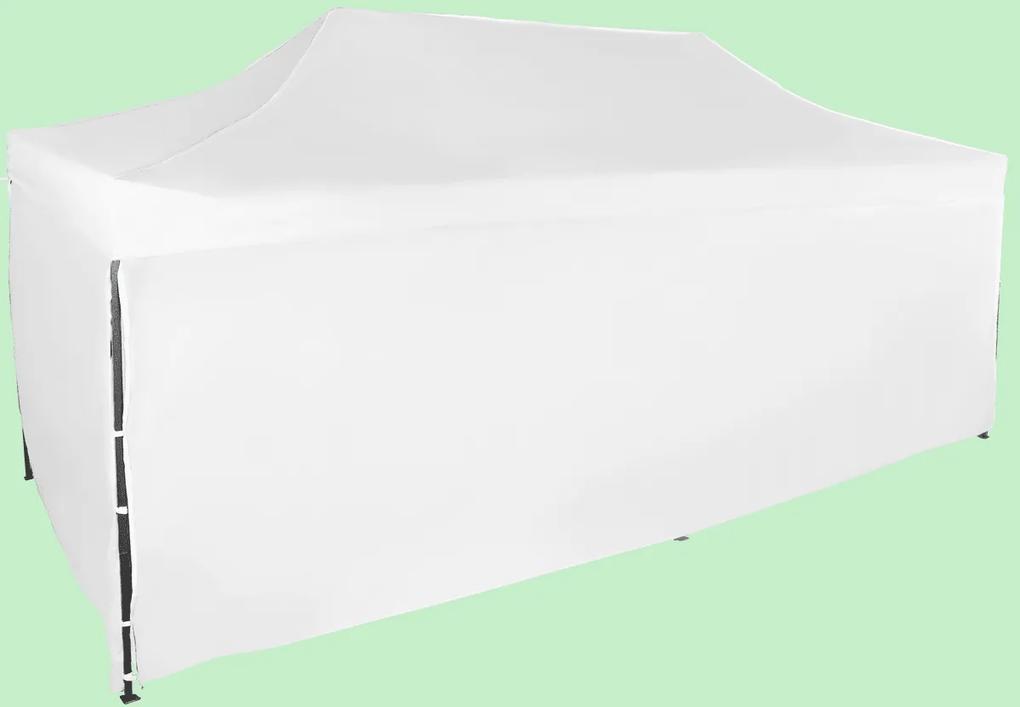 Rýchlorozkladací nožnicový stan 3x6m – oceľový, Biela, 4 bočné plachty