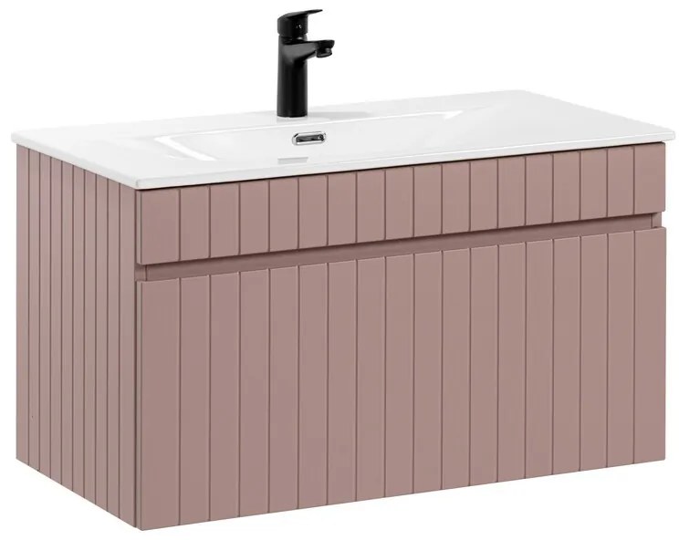 Závesná skrinka Iconic so vstavaným umývadlom 80 cm ružová