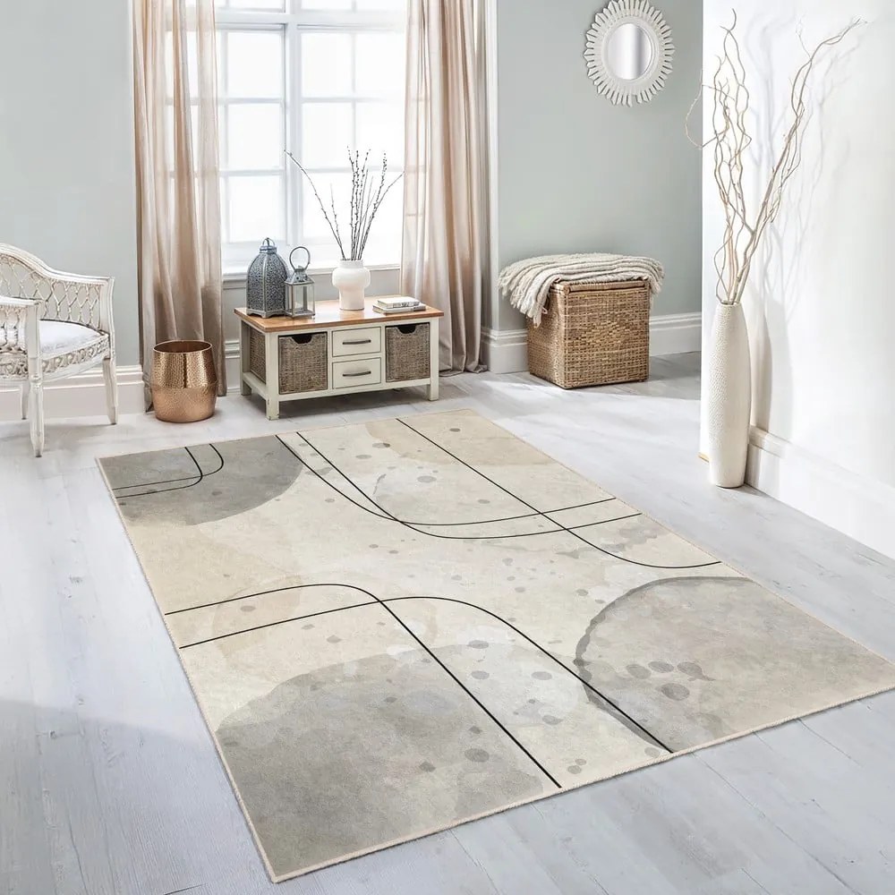 Sivo-krémový prateľný behúň 80x200 cm Simple Lines – Mila Home