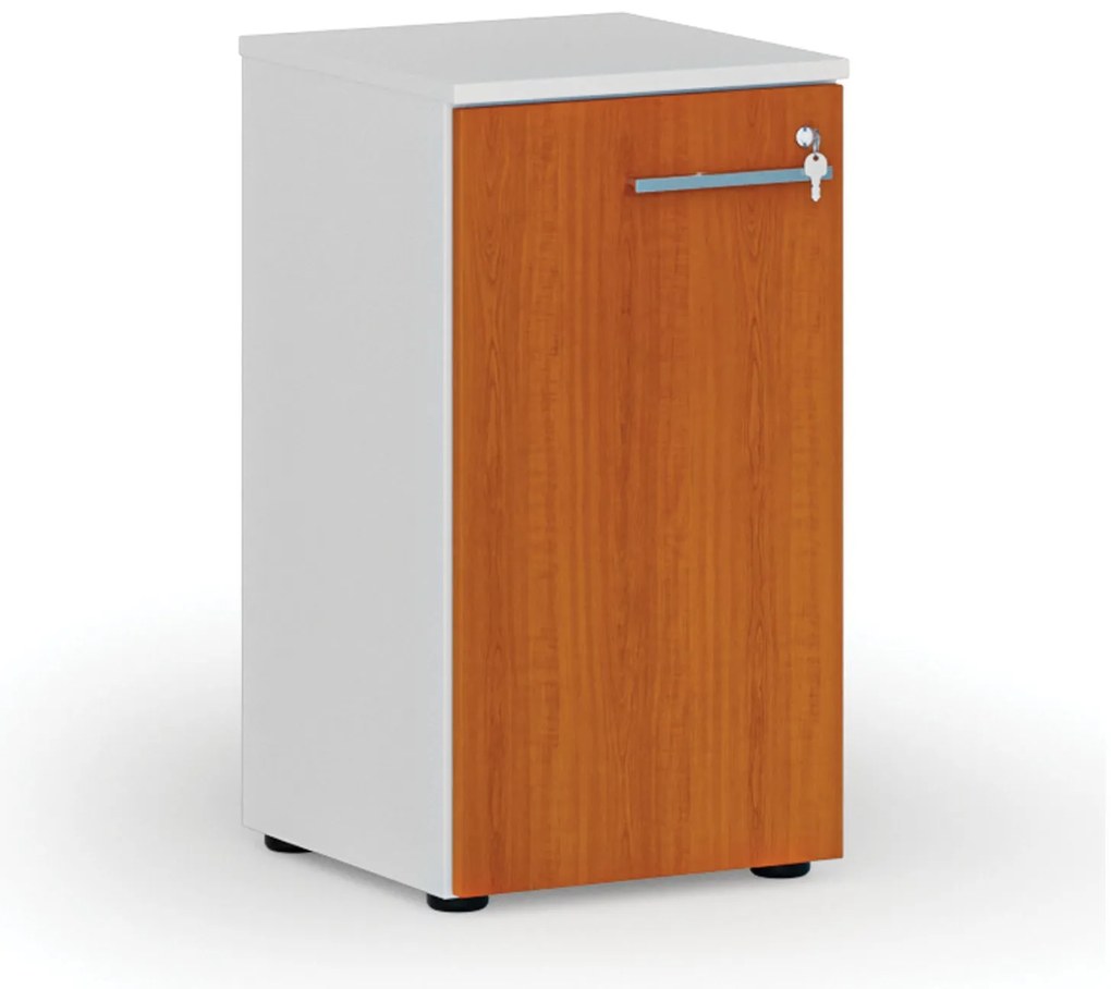 Nízka kancelárska skriňa s dverami PRIMO WHITE, 400 x 420 x 740 mm, biela/čerešňa