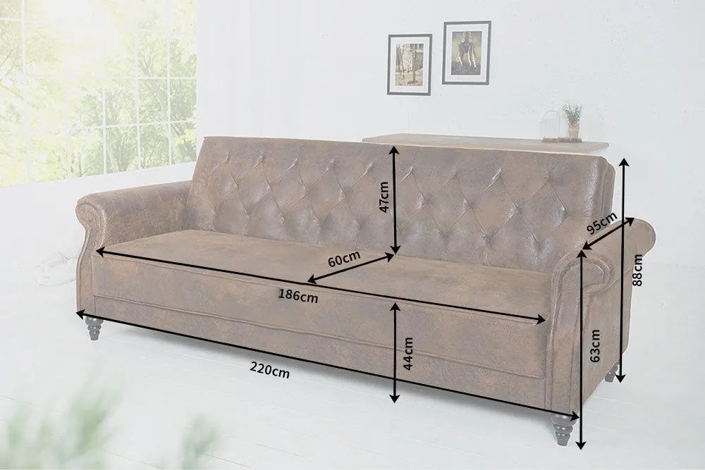 Dizajnová sedačka Scarlet Belle II - 220 cm rozkladacia - antická hnedá