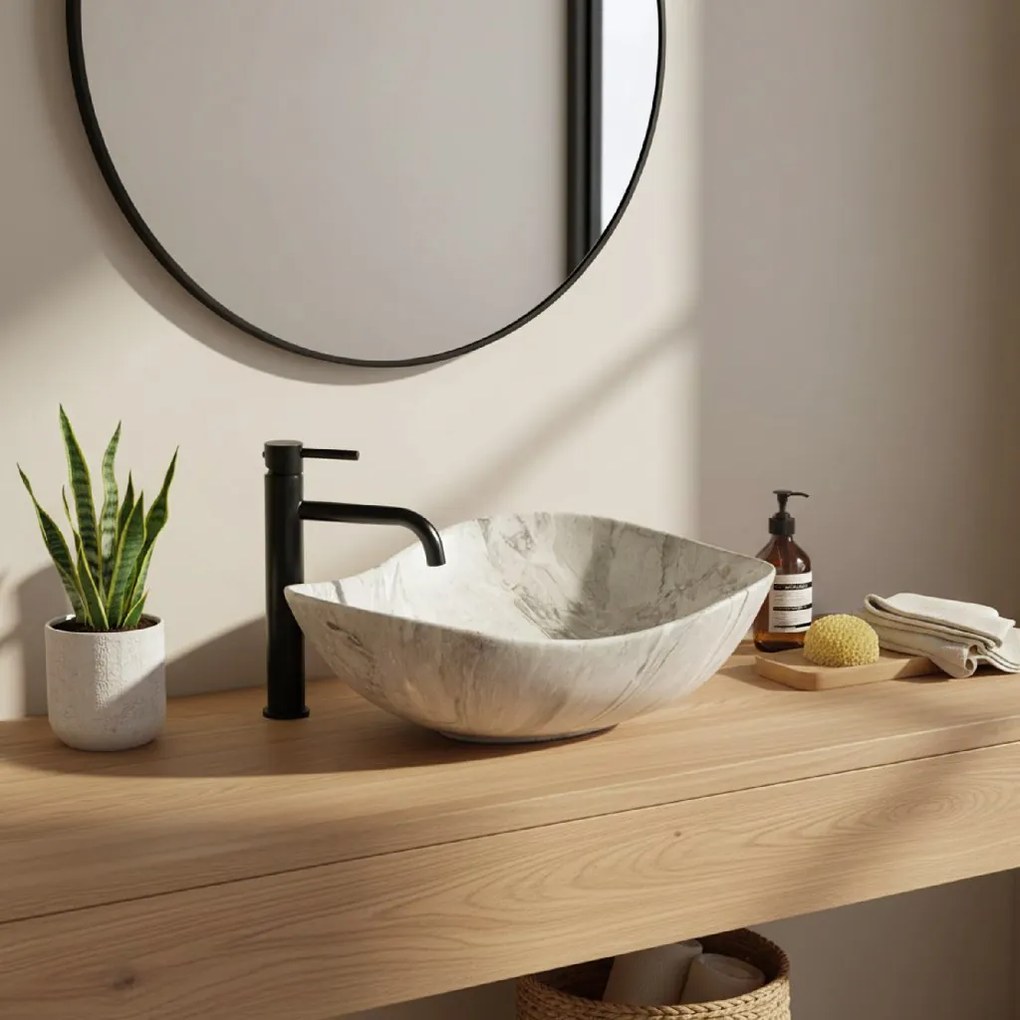 Rea Dora Stone, umývadlo na dosku 515x400x175 mm, šedá imitácia kameňa, REA-U5066