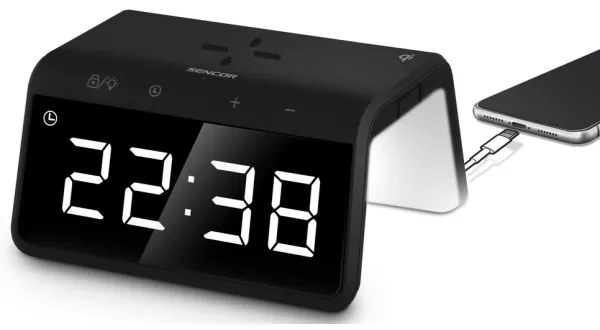 Sencor - LED RGB Budík s bezdrôtovým nabíjaním 10W/1xCR2032