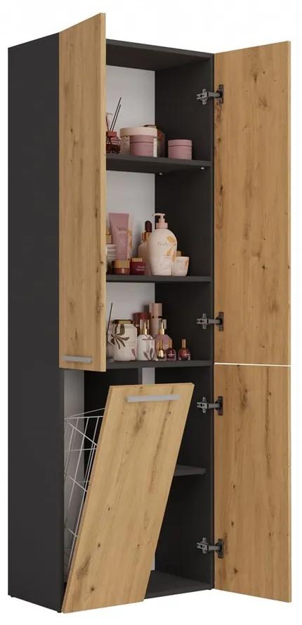 Koupelnová skříňka s košem na prádlo NEL ART I antracit/dub artisan