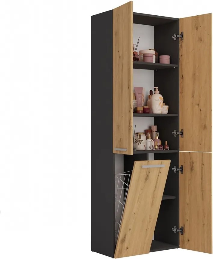 Kúpeľňová skrinka s košom na bielizeň NEL ART I antracit/dub artisan