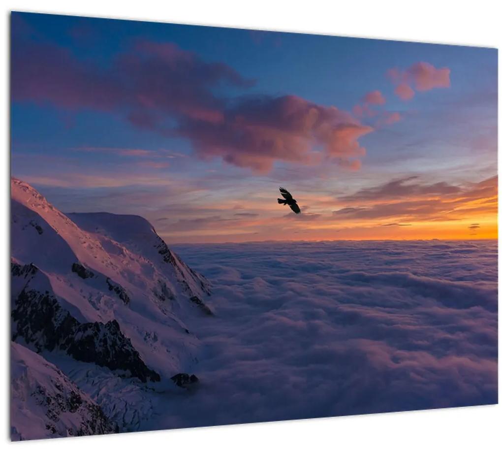 Sklenený obraz pri západe slnka, Mt. blanc (70x50 cm)