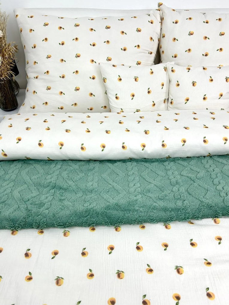 Letné mušelínové obliečky Peach 140x200 – broskyňový motív, 100 % bavlna, jemné, priedušné, hypoalergénne