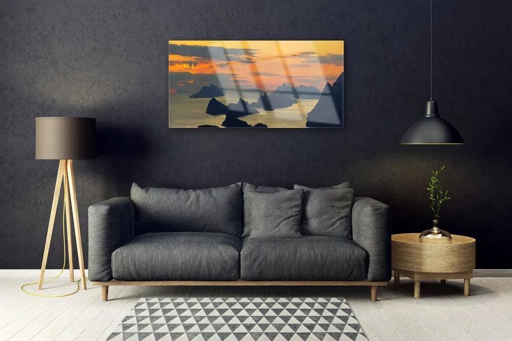 Skleneny obraz More skaly hory príroda 100x50 cm