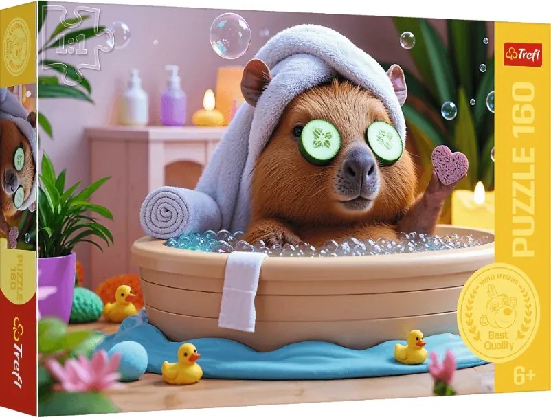 Puzzle 160 – Kapybara v kúpeľoch | Veselé puzzle pre deti aj dospelých
