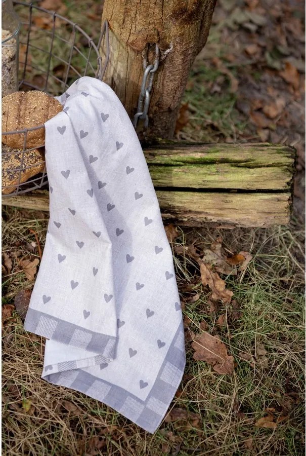 Tea Towel 50x70 cm Beige Grey Cotton Hearts - 50*70 cm