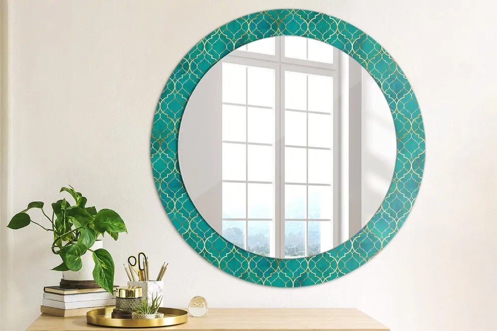 Okrúhle ozdobné zrkadlo Zelené a zlaté zloženie fi 70 cm