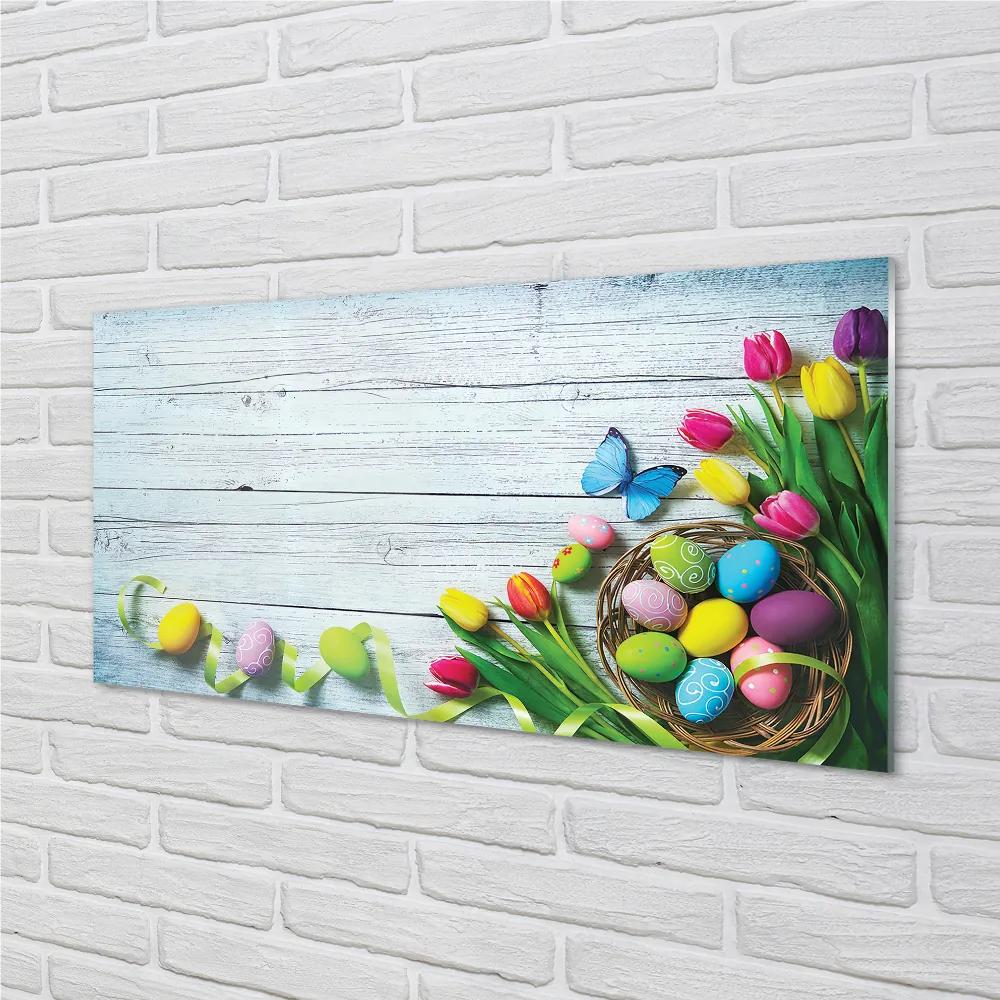 Nástenný panel  Eggs tulipány motýľ 100x50 cm