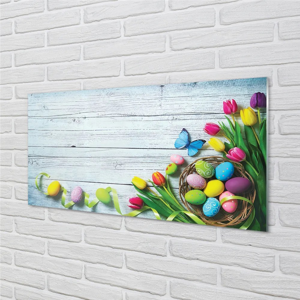 Nástenný panel  Eggs tulipány motýľ 120x60 cm
