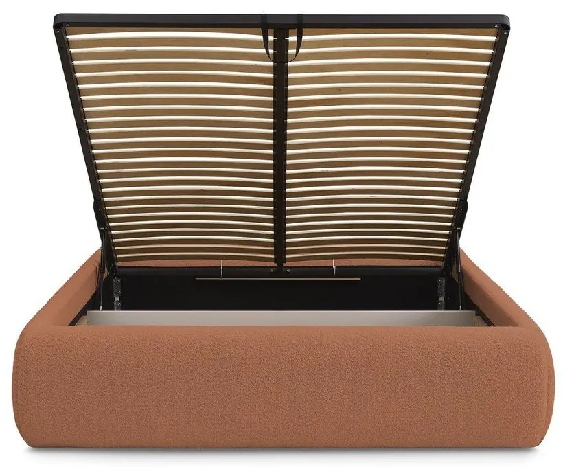 Oranžová čalúnená dvojlôžková posteľ s úložným priestorom/bez čela s roštom 160x200 cm Inera – Bobochic Paris