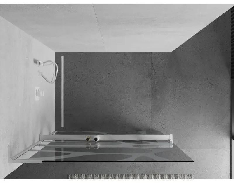 Mexen Kioto+ L, sprchová zástena Walk-In s poličkou a vešiakom 110 x 200 cm, 8mm číre sklo biely vzor, biely profil, 800-110-123-20-97