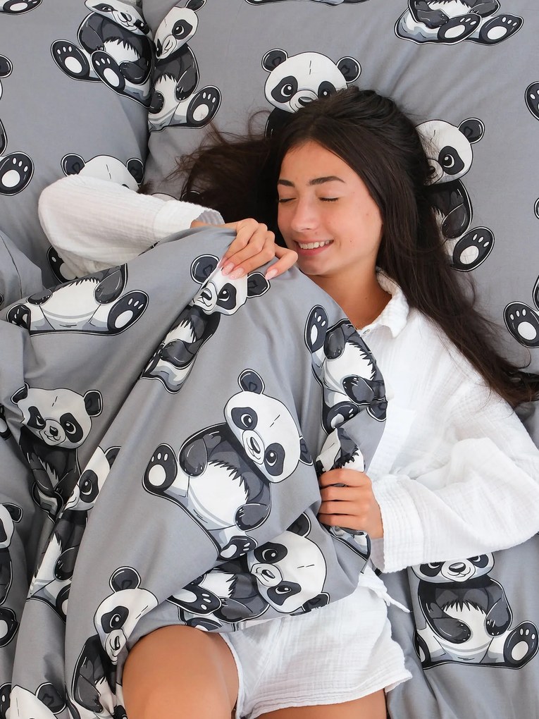 Bavlnené obliečky Renforcé - Panda 140 × 200 cm, 70 x 90 cm