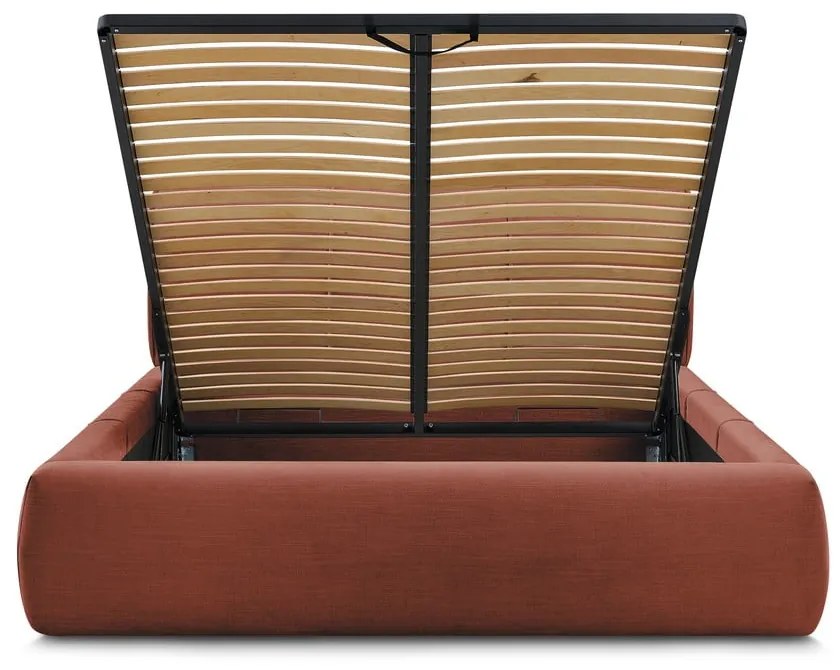 Oranžová čalúnená dvojlôžková posteľ s úložným priestorom s roštom 180x200 cm Vernon – Bobochic Paris