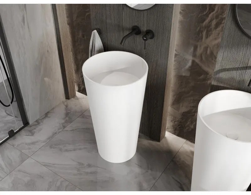 Mexen Onyx-01, voľnestojace umývadlo z konglomerátu 45x45x83 cm, biela matná, 26524500