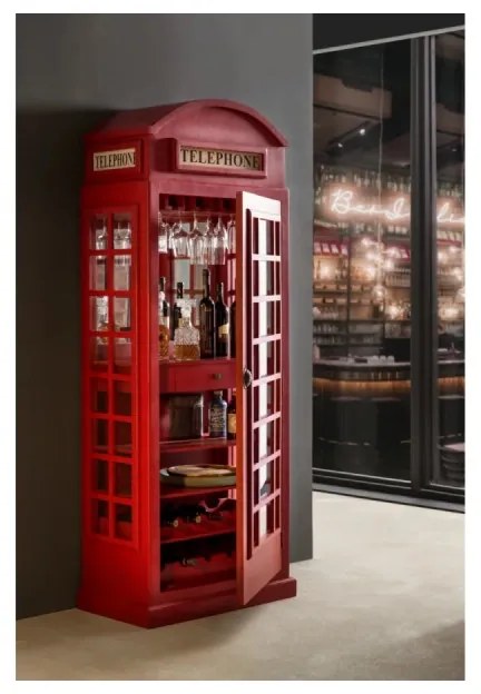 furniture-nabytek.cz - Masívna barová skriňa Telefonná búdka, lakovaná, červená – 78×44×200 cm
