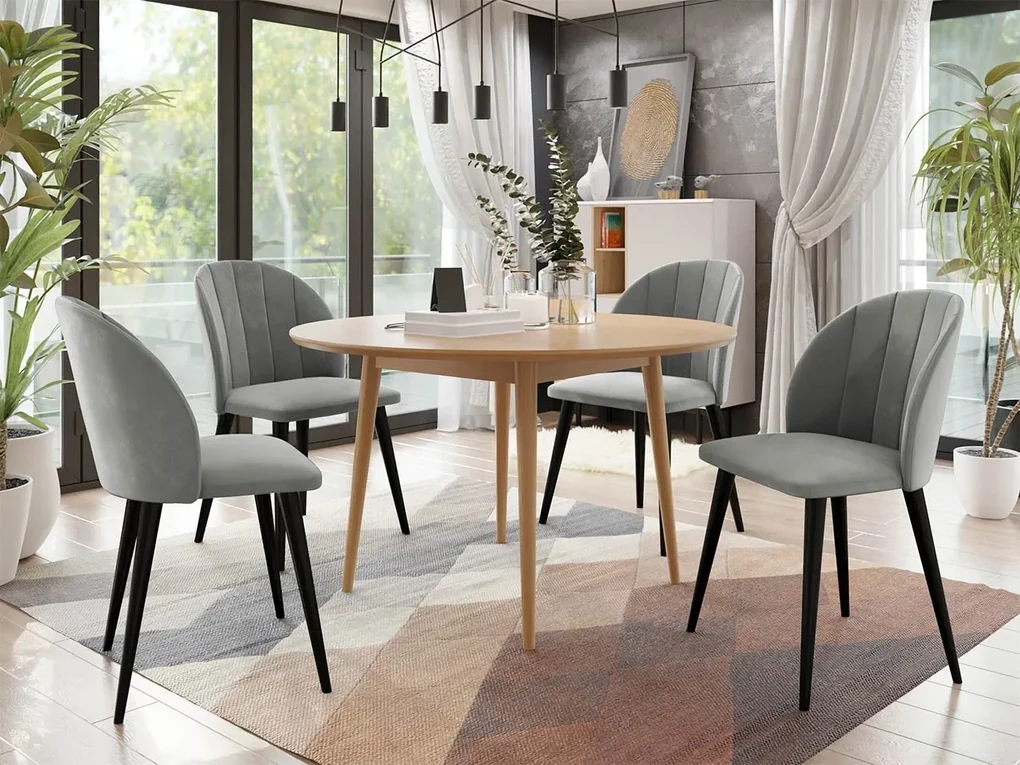 Okrúhly stôl Botiler FI 120 so 4 stoličkami ST100 04, Farby: natura, Potah: Magic Velvet 2250, Farby nožičiek stola: čierna
