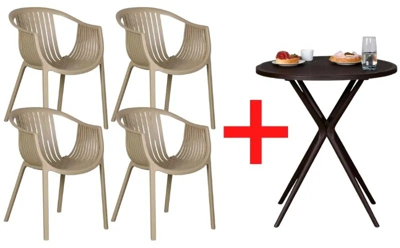 4x stoličky LOUNGE, béžová + stolík COFFEE TIME ZADARMO