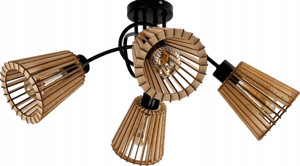 LED LOFT lampa kutčasta 4xe27 drevená kužeľ