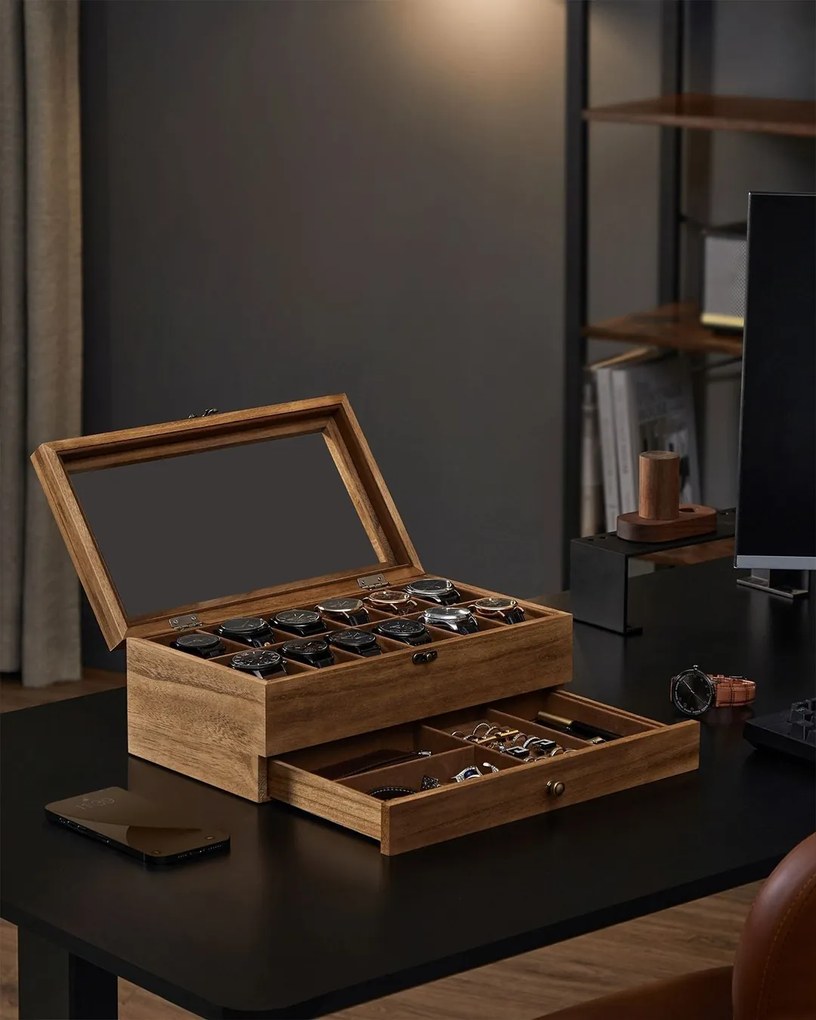 Úložný box na hodinky Vrangle 34 cm hnědý