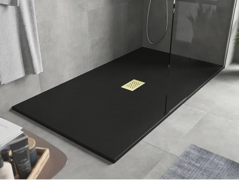 Mexen Hugo, obdĺžniková sprchová vanička SMC 180 x 100 cm, čierna, zlatá krytka, 42701018-G