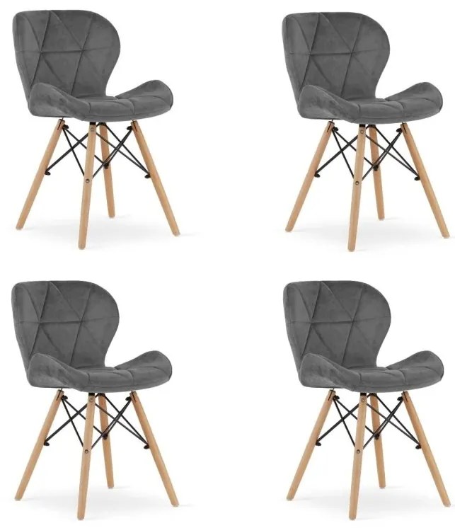 Set 4 zamatových kresiel LAGO - šedé