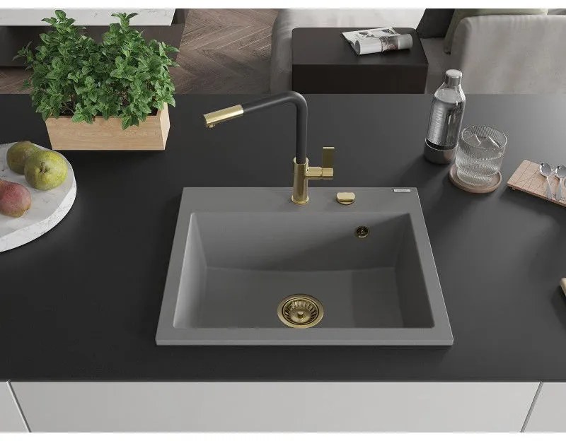 Mexen Oscar, 1-komorový granitový drez 580x490x205 mm, šedá, 6519581000-71-G