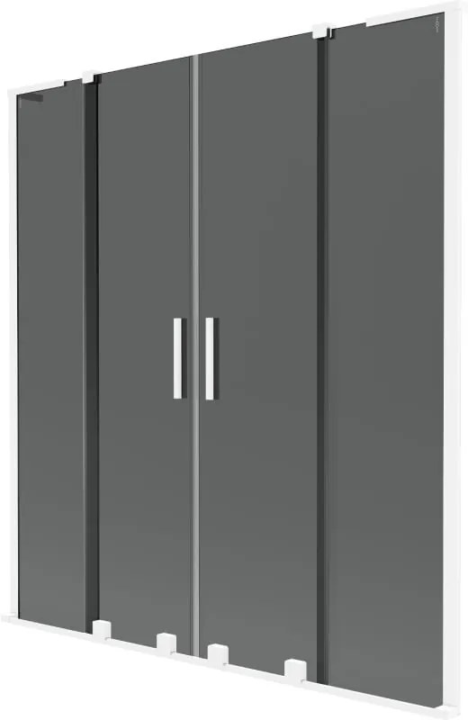 Mexen Velar L Duo, 2-krídlová posuvná vaňová zástena 140 x 150 cm, 8mm šedé sklo, biela matná, 896-140-003-42-20