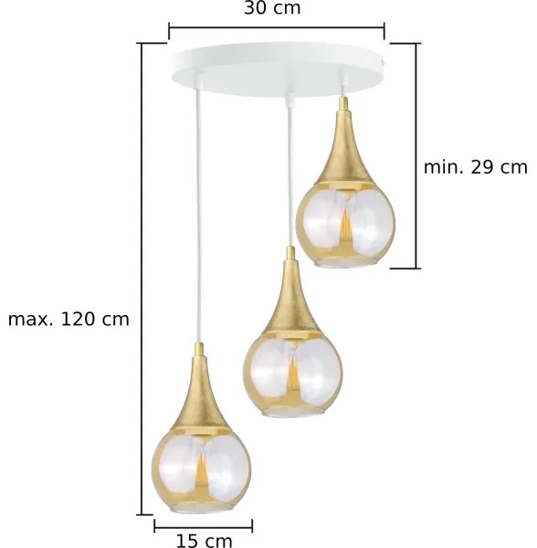Luster na lanku LACRIMA WHITE 3xE27/60W/230V pr. 30 cm