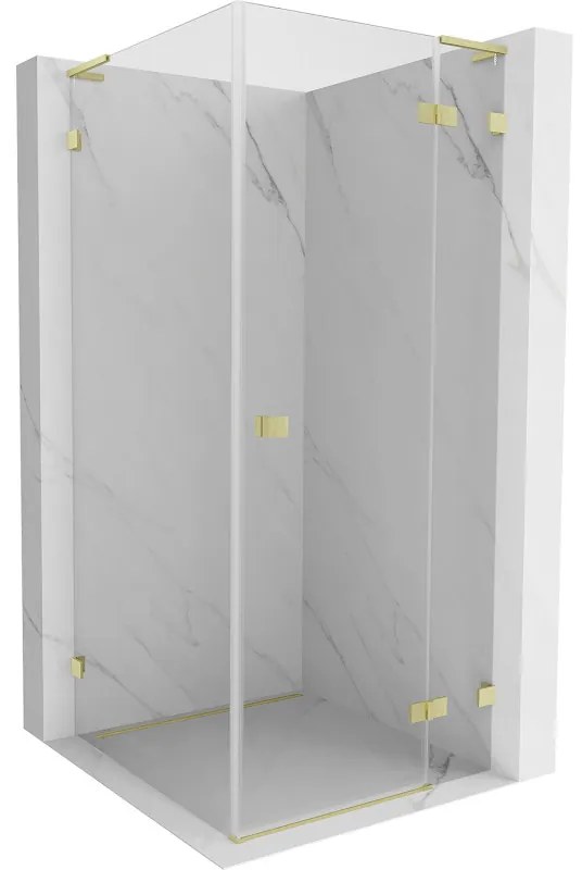 Mexen Lunar, L výklopný sprchový kút pravý 90 x 90 cm, 8mm číre sklo, zlatý kartáčovaný - 834L-090-090-55-00-P