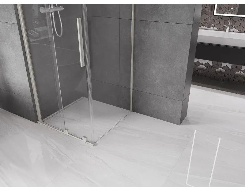 Mexen Velar, sprchový kút s posuvnými dverami 100 x 100 cm, 8mm číre sklo, brúsená oceľ, 871-100-100-01-97