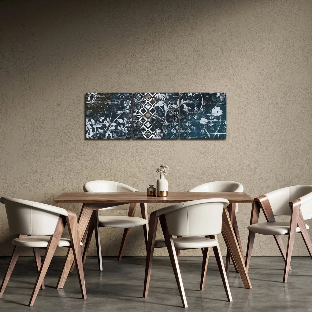 Obraz s kvetinovým dekorom (s hodinami) (90x30 cm)